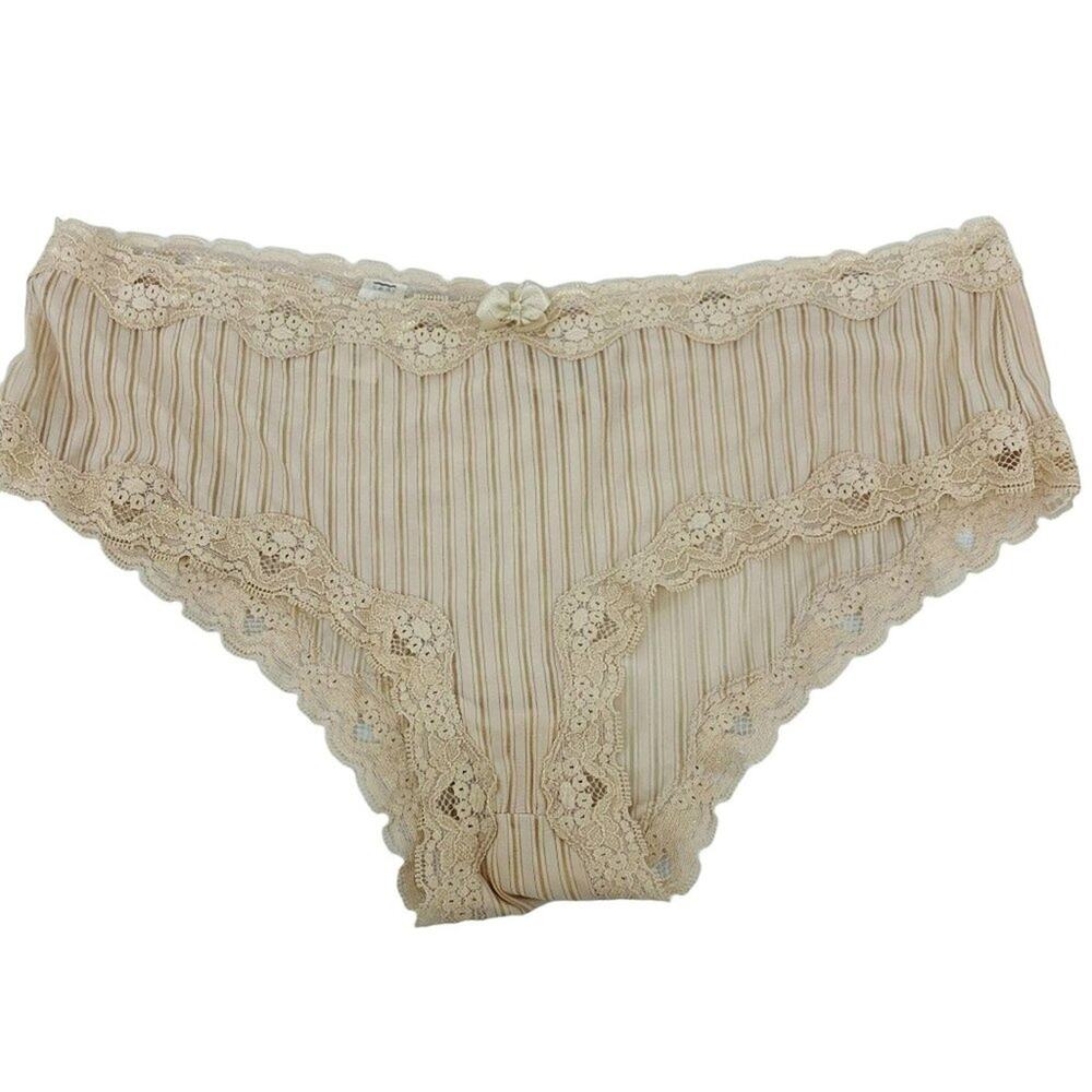 Ambrielle Semi Sheer Nude Nylon Lace Trim Keyhole Back Panty Size 9